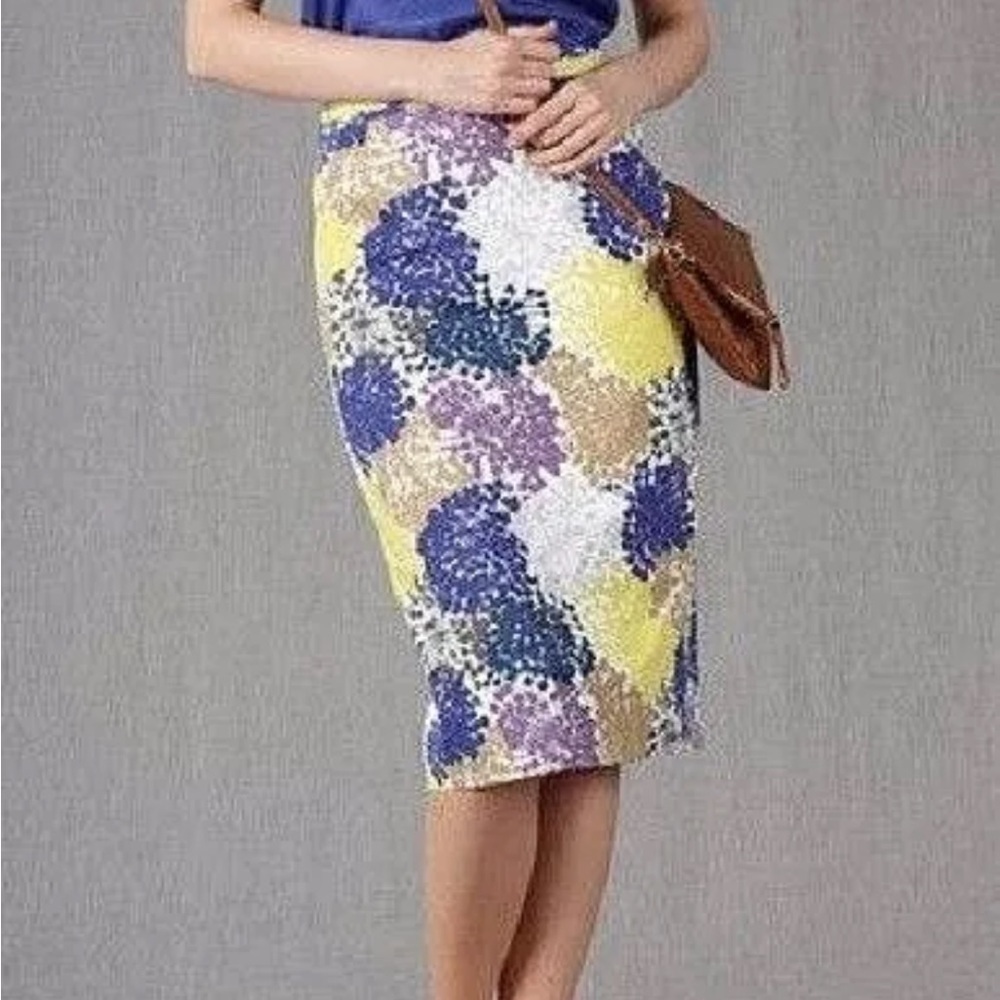 BODEN COTTON LINED FLOWER PRINT MODERN PENCIL SKIRT Knee Length Sz 4